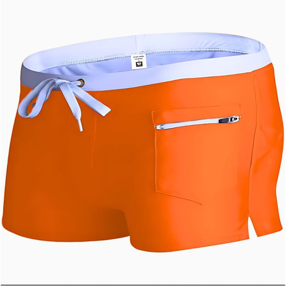 Men's Sexy Swim Trunks Front Pocket Resort Swimwear Orange XL - Picture 2 of 2